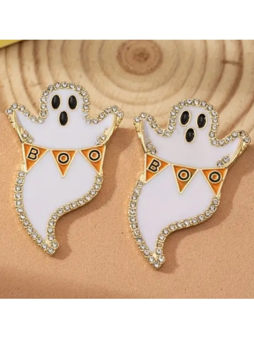 Spooky Ghost Boo Diamond Halloween Stud Earrings